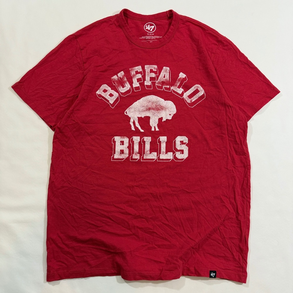 47 Brand Buffalo Bills T Shirt Mens Medium Red Distressed Graphic Tee